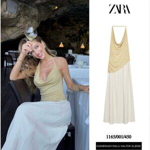 ZARA ZW WOMAN SS25 COMBINATION HALTER DRESS BEIGE S M 1165/001/450 VIRAL